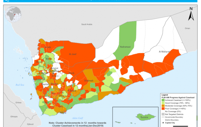 1457414-Yemen Nutrition cluster, PLW Coverage against Need (as of 31December, 2019)